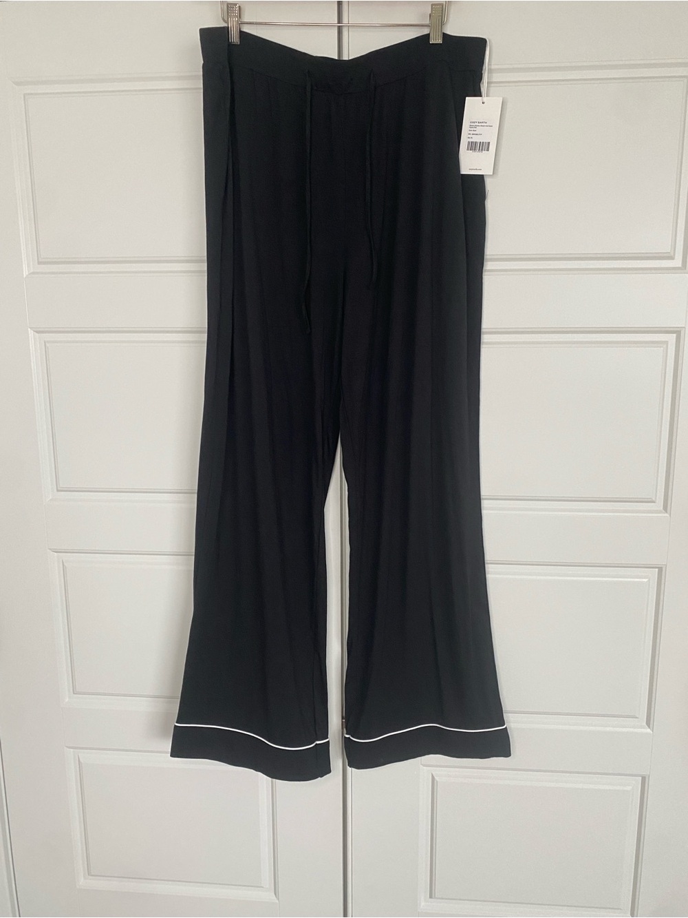 Cozy Earth Bamboo Stretch Knit Pajama Pants Black White Piping XL